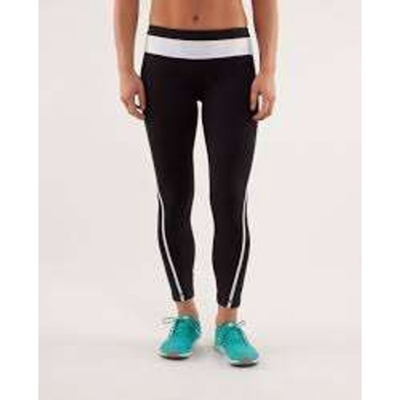 Lululemon Pants - Lululemon Run Inspire Tight II Black White Stripe Leggings Pants SZ 8 Athleisure